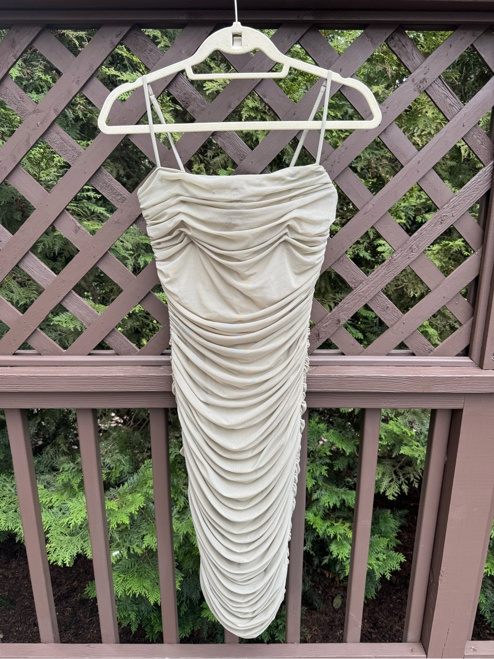 Aritzia Babaton Light Sage Ruched Spaghetti-Strap Midi Dress
